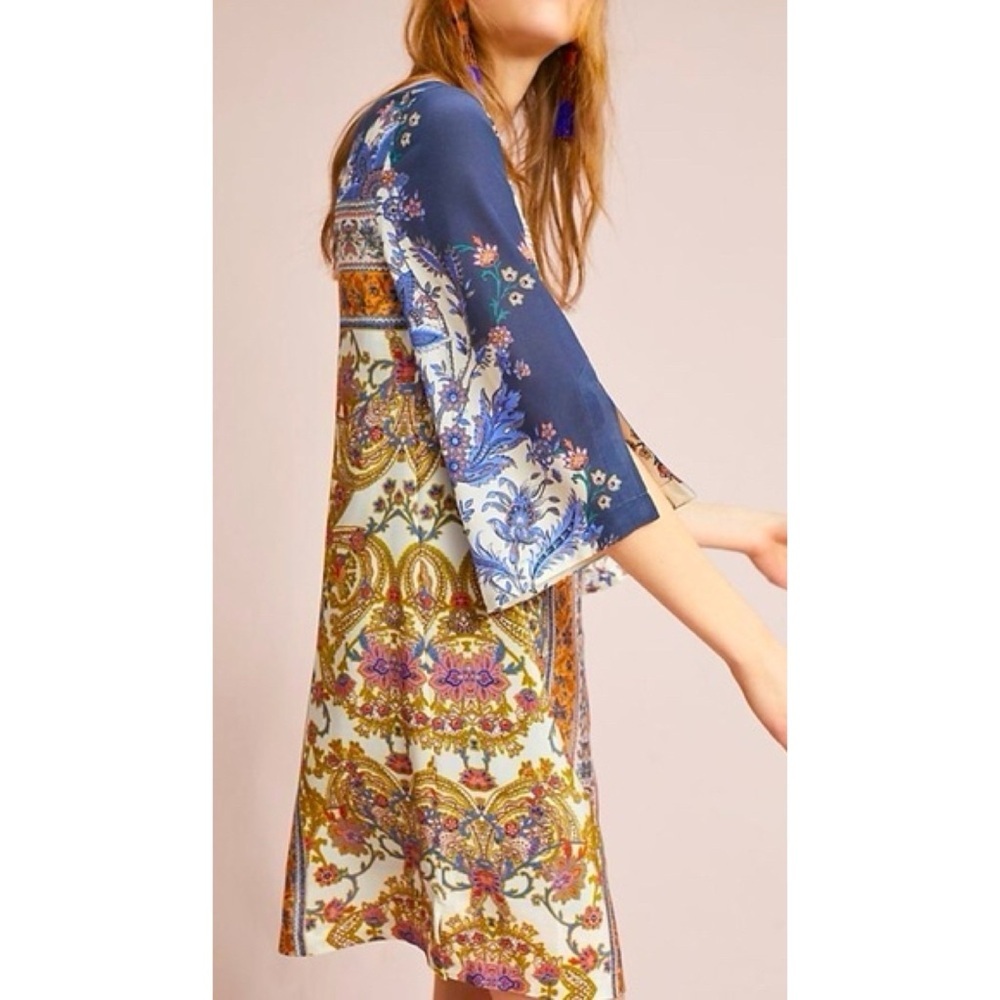 Anthropologie Maeve 100% Silk Barcelona Floral Mirror Scaarf Print Shift Dress 2 - Picture 10 of 12